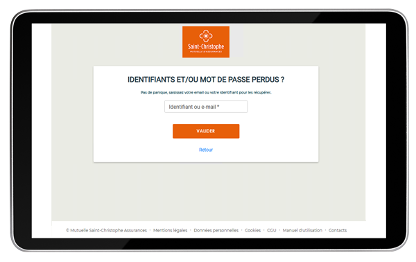 écran mot de passe oublié de l'espace sociétaire particulier
