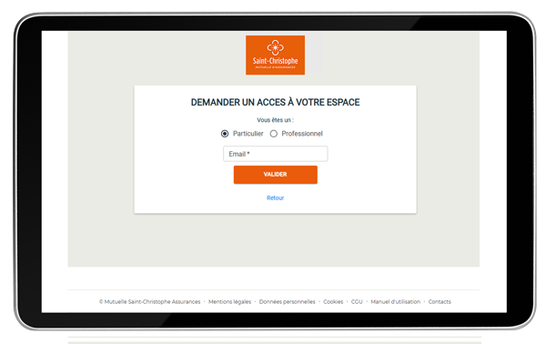 écran d'activation de compte en ligne particulier