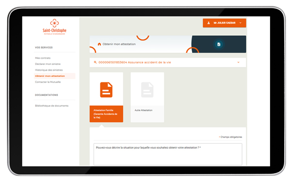 écran demande d'attestation de l'espace sociétaire particulier 