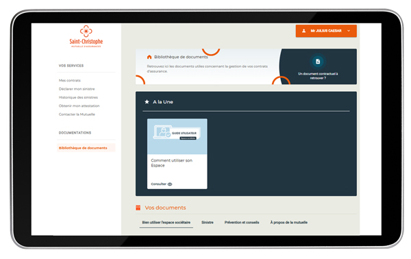 écran bibliothèque de documents de l'espace sociétaire particulier 