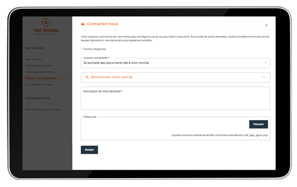 écran contact de l'espace sociétaire particulier 