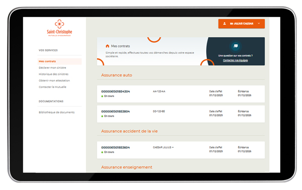 écran mes contrats de l'espace sociétaire particulier 