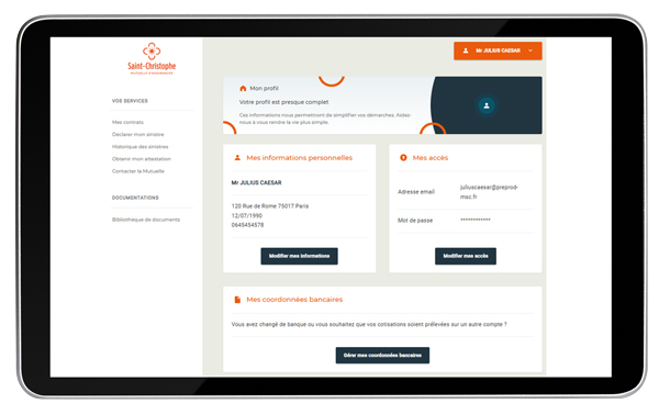 écran gérer mon profil de l'espace sociétaire particulier 