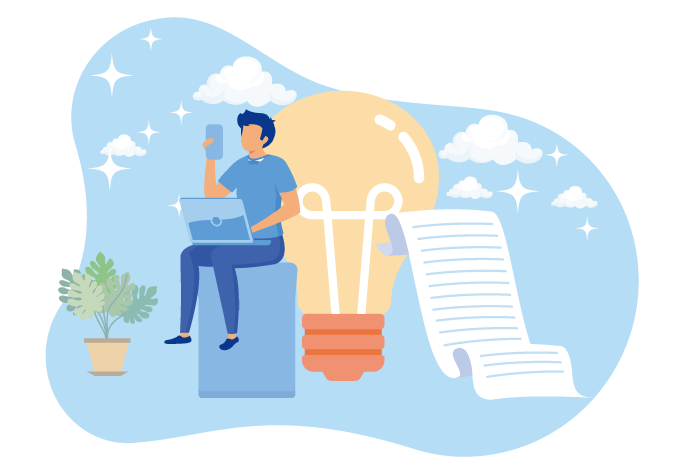 illustration d'une personne avec un ordinateur et un document : guide d'activation de l'espace 