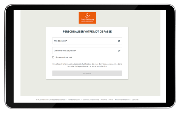 écran de création de mot de passe de l'espace sociétaire particulier