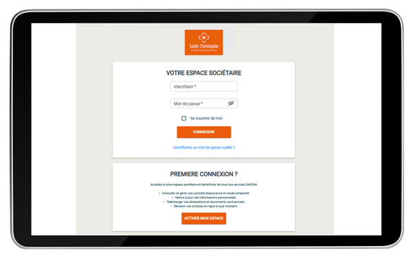 écran de connexion à l'espace sociétaire des particuliers