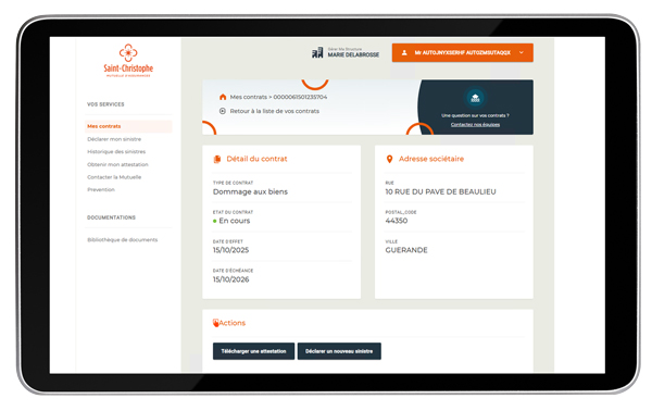 écran détails du contrat espace sociétaire collectivités