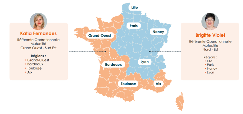 carte des régions des référentes opérationnelles mutualité